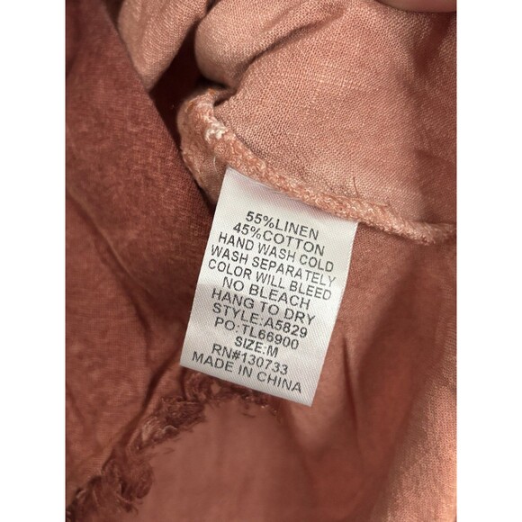 Umgee Top Blouse Womens Medium Mineral Wash Rust Raw Hem Long Sleeve Boho Grunge - Picture 5 of 7